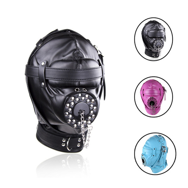 Sweet Magic Pu Leather Slave Hood Mask With Mouth Gag Ball Bondage Enclosed Hood Mask Sensory Deprivation Mask For Couple Adult Head Gear