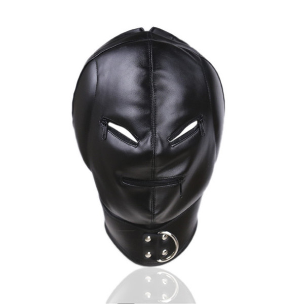 Sweet Magic Pu Leather Accessories Head Mask Open Eyes And Mouth Zipper Adjustable Blackout Mask Blindfold BDSM Bondage Sex Toys