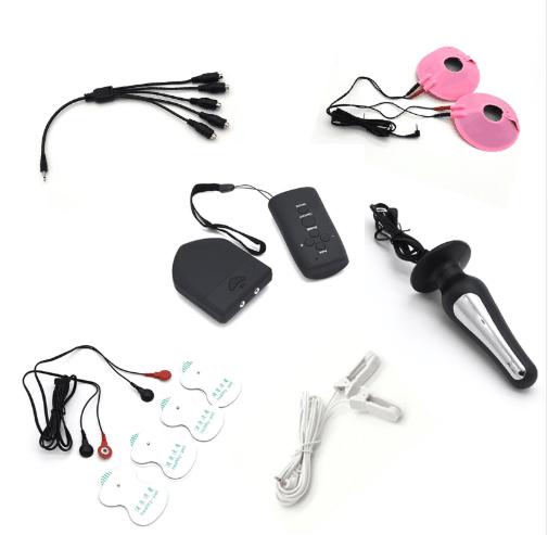 Sweet Magic Wireless Remote Control Electro Shock Power Therapy Two Holes Output Host Electric Anal Plug Nipple Clamps Pads Massage Sex Toys