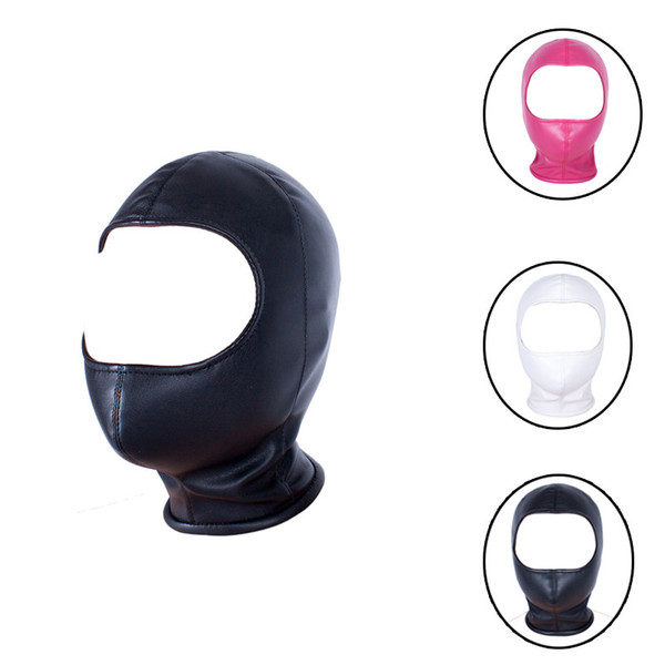 PU Leather Fetish Sex Bondage Head Mask Open Eye Back Zip Mask Harness Cosplay Adult Sex Toys For Couples