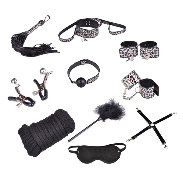 10 pk Leopard fetish Bondage restraints set adult game set leather mouth gag hand cuffs bdsm bondage adult sex toys male masturbato