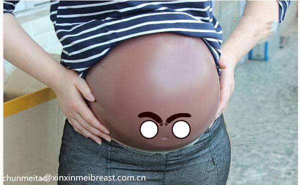 Free shipping brown color silicone fake belly for false pregnancy 1000-1500g/pc unisex with transperant shouder straps