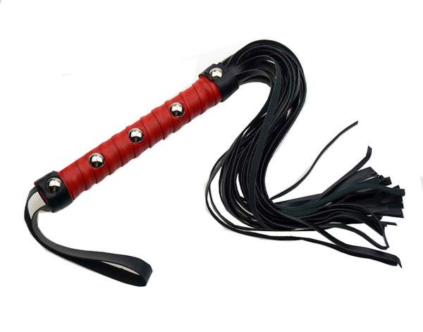 Sex Toys For Couple Adult Game Sexy Whip , PU Leather Flirt Toys black Lash Red Handle