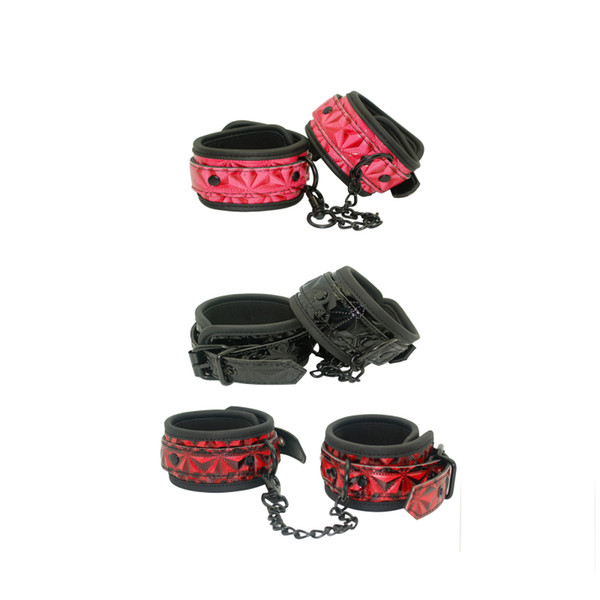 Black Red Leather Sex Wrist Cuffs Adult Game Wrist Cuffs SM Tool For Couples Game Restraint Chain For Sexual Pleasure