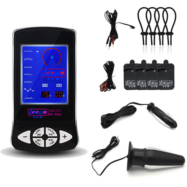 4in1 Electric Shock Toys with 2 Butt Plug 4 Penis Rings and Patch Full Body Massager Pulse Physical Therapy Toys for Men I9-1-206