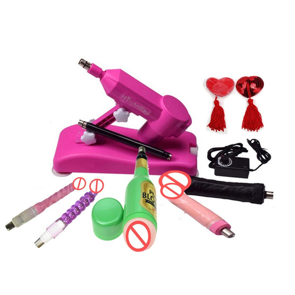 Pink Sex Machine with 7pcs Attachments Updated Version Masturbation Pink Water Injection Automatic Retractable Sex Machine For Women and Men