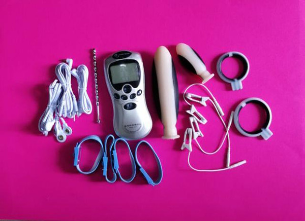 BDSM Electric Shock Male Bondage Gear Electro Pulse Shock Therapy Device Urethral Penis Plug Cock Ring Butt Anal Plug