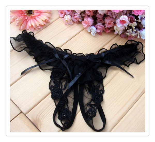 DHL Ultra Thin Women Sexy Open Crotch Transparent Underwear Temptation Ladies Cute lace thongs G-string Hollow V-string Panties(90)