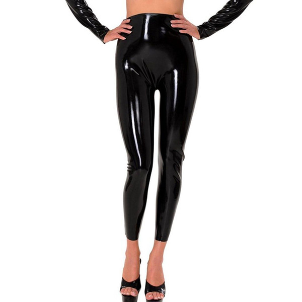 Women's Rubber Latex Hand made Fitness Long Leggings Pants with Behind