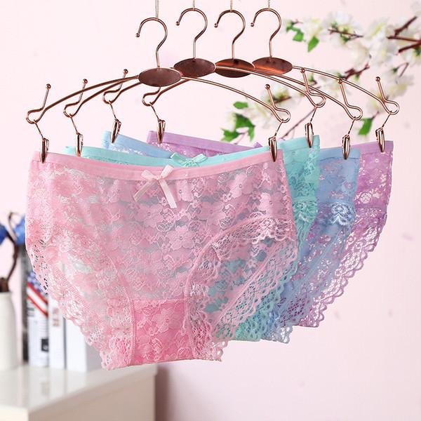 HOT Women Sexy Transparent Underwear 13 Colors Sexy Bow Hollow Lace Low-waisted Briefs Panties Free Shipping