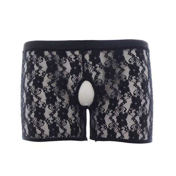 SM Male sex toys open crotch pants ice silk underwear hollow thin transparent gauze eye perspective sexy men's underwear