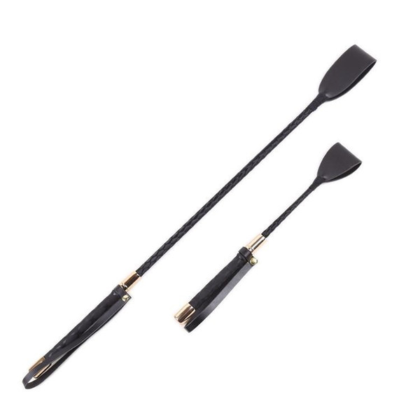 Metal Plated Handle Leather Loop-End Riding Crop Whip Black Flogger Fetish Caning Mistress Fantasy Role Play Fetish Props Sex Toys