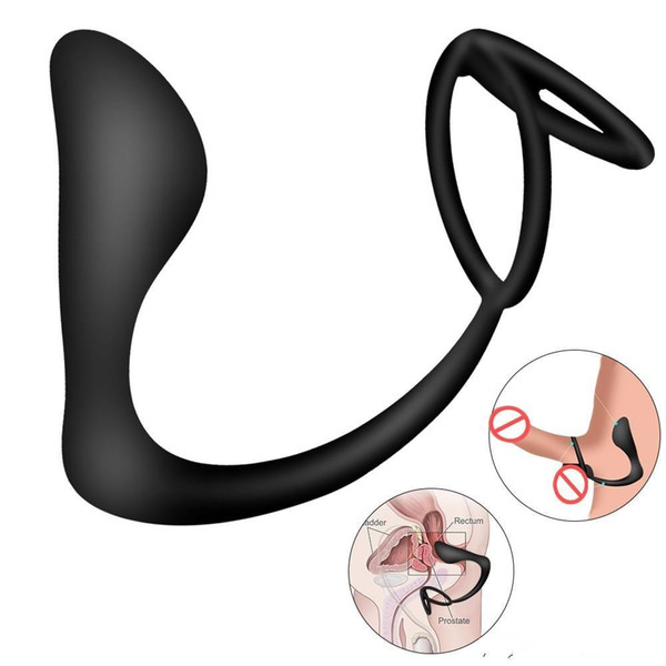 Fantasy Silicone Anal Plug Male Prostate Massager Double Cock Ring Butt Plug for Men , Erotic Adult Sex Toys for Man