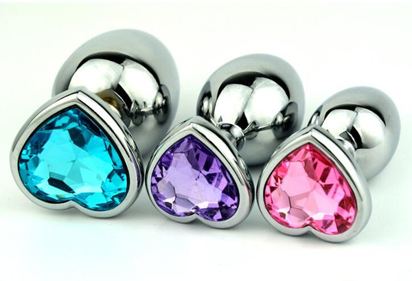 3 Size New Unisex Attractive Heart-shaped Crystal Jewelry Metal Anal Plug Butt Booty Beads Adult BDSM Sex Anus Toy Product 9 Color