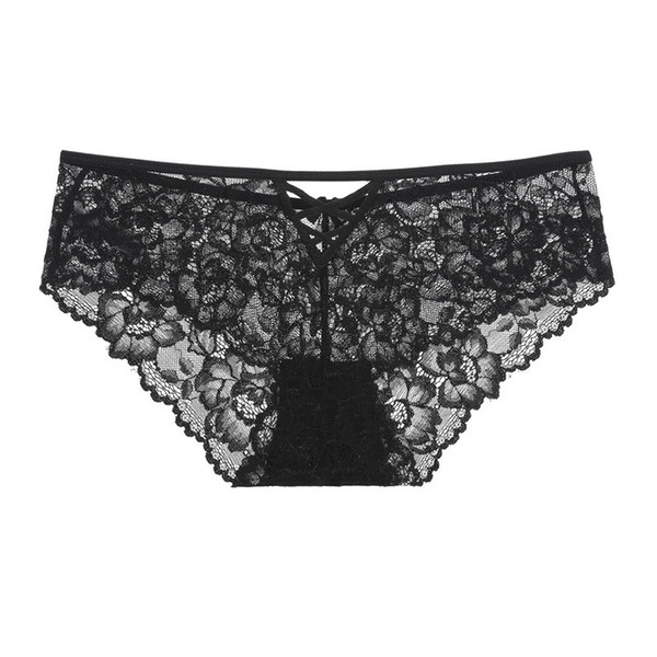 Underwear foreign trade black lace sexy ladies underwear hollow low waist breathable solid color