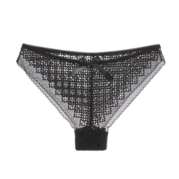 New hollow mesh panties women's low waist sexy lace plaid transparent mesh briefs ladies