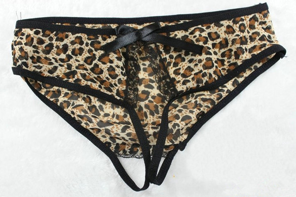 Women's sexy temptation leopard t - pants fun crotch panties t - pants open - backed pants