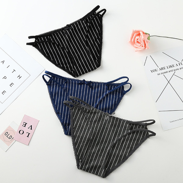 Cotton girls' underwear simple women's shorts, bow tie, sexy lady's striped low-waisted trousers