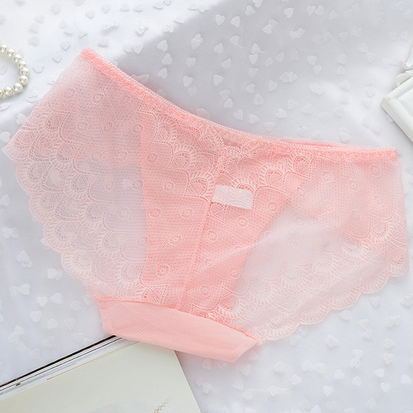 Lace panties sexy transparent low waist ladies underwear seamless breathable cotton briefs