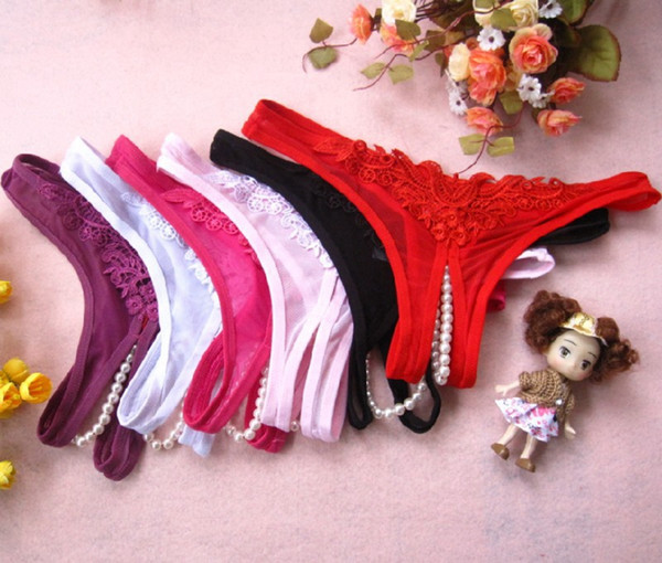 2pcs/lot 6 Colors Sexy Underwear Pearl Open Crotch Panties Flower Bikini Thong G-string T-back Panties Briefs Ladies Women Lingerie