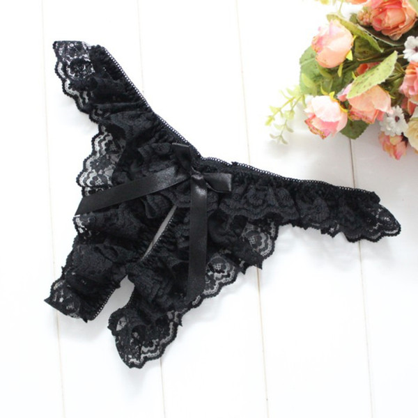 Sexy Female Lingerie Women G String Thongs Briefs Low Waist Open Crotch Panty Ladies Flower Lace Thong Erotic Underwear