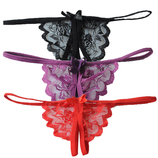 New Arrival Open-crotch Butterfly Style G-String Women T-back Red/Purple/Black for Choose Sex Products for Famale