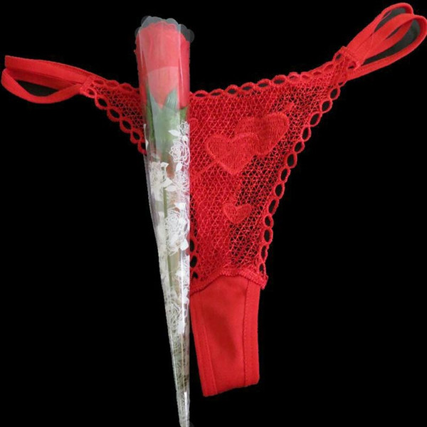 Sexy Women Rose G-strings Valentine's Day Underwear Lace T-Back Sexy Lingerie panty Rose Flower Cosplay Gifts PX-U02