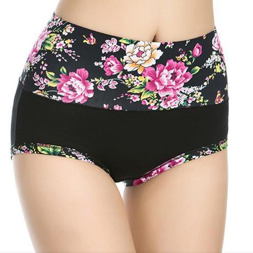 New 2014 Plus Size High Quality Cotton Women Underwear Flower Print High Waist Panties Ladies Shorts wholesale 5pcs/lot