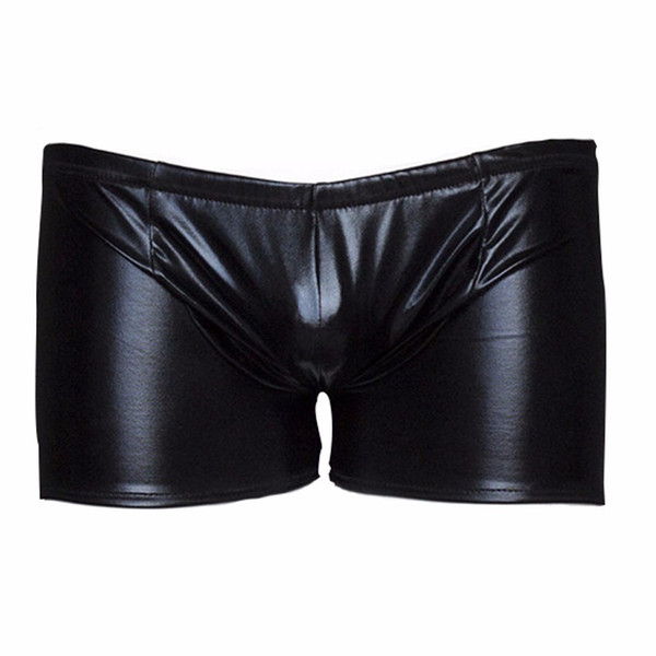 Free shipping Shiny Leather Boxers Low-Waist Underwear Men Flirty Pants Tight Fit Shorts Male Briefs Sexy Cloth