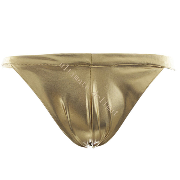 Gold Leather Bareback Mooning Briefs Jockstraps Flirty Lingeries Women Panties Bikini Sexy Underwear