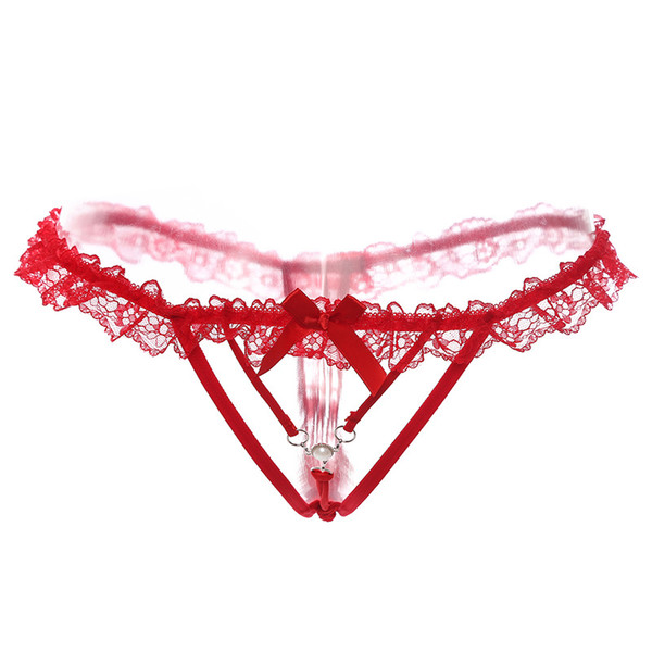 Sexy Euramerican ladies lace underwear underwear T-pants thong pants transparent open open pearl