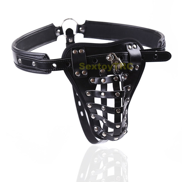 Sexy Male Chastity Thong Men Leather T-back Studded Design Adjustable Size BDSM Bondage Gear Costumes Lingerie Underwear