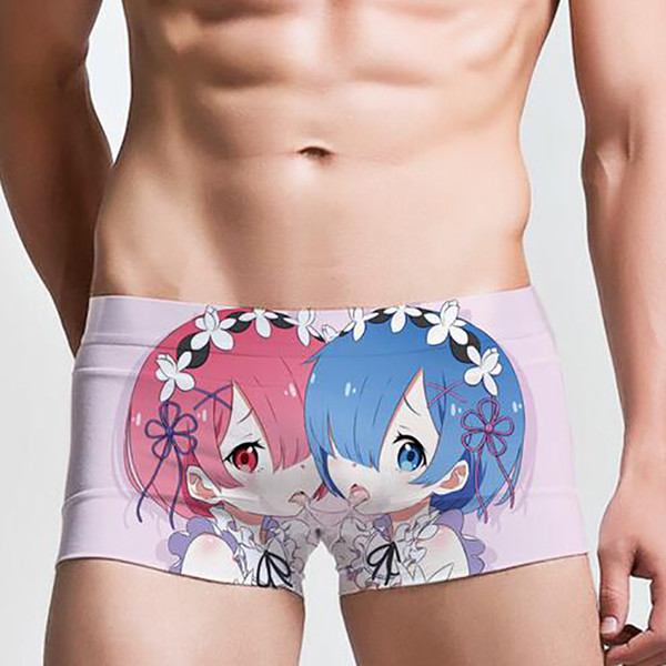 Hot Sale Harajuku Japan Anime Zero Ram Rem Men Panties Cartoon Cosplay Sexy Briefs Boyshort Underwear