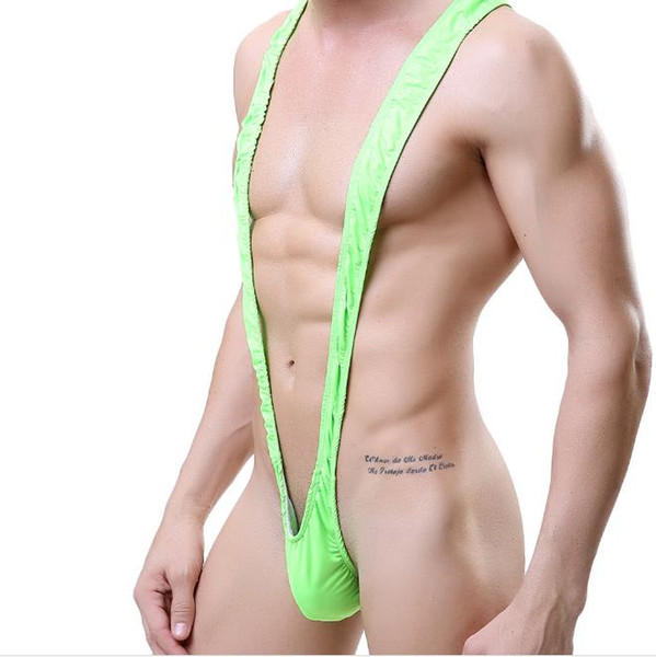 TiaoBug Bright Fluoro Sexy Men Mankini Thong Stretch Open Deep V-Neck Borat Men Beach Swimwear Swimsuit Hot Men Lingerie S1015