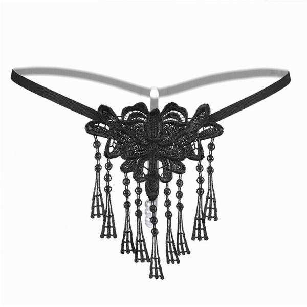 Sexy Erotic Underwear Women Embroidery Tassel Thongs Low Waist Sexy Crotchless Panties Sexy Lingerie Hot Pearls G Strings S923