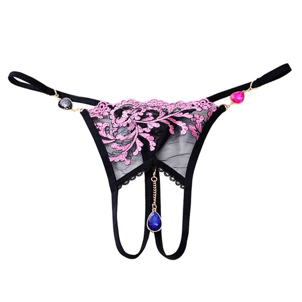 Female Sexy Panties Underwear Embroidery Lace Crotchless Panties With Pendant Sexy Lingerie Hot Lace Culotte Femme Briefs Thong S923