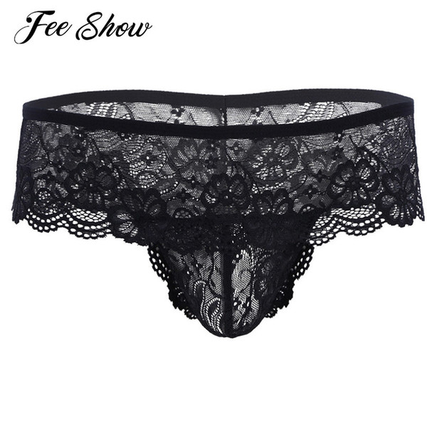 Gay Mens Lingerie Underwear Lace Briefs G-string Thong Sissy Panties Lingerie Sexy Gay Underwear Lacework Pouch Briefs Underwear S1015