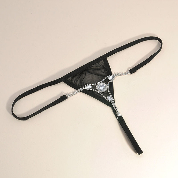 Women Shiny Rhinestone Decor G-String Thongs Sexy Panties Soft Briefs T-Back S923