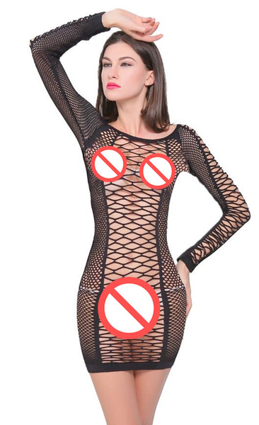 DHL Long sleeve Sexy Underwear Big Hole Package Hip Skirt Chest Care Fun Net Clothes Net Skirt Body Hollow Sexy hollow Circle Dress(52)