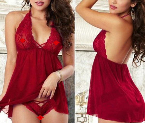 1set Sexy Lingerie Set Dress Nightwear Underwear Sleepwear Lace G-string Babydoll Push Up Lace Bra Brassiere Women's Bralette Sports Bras