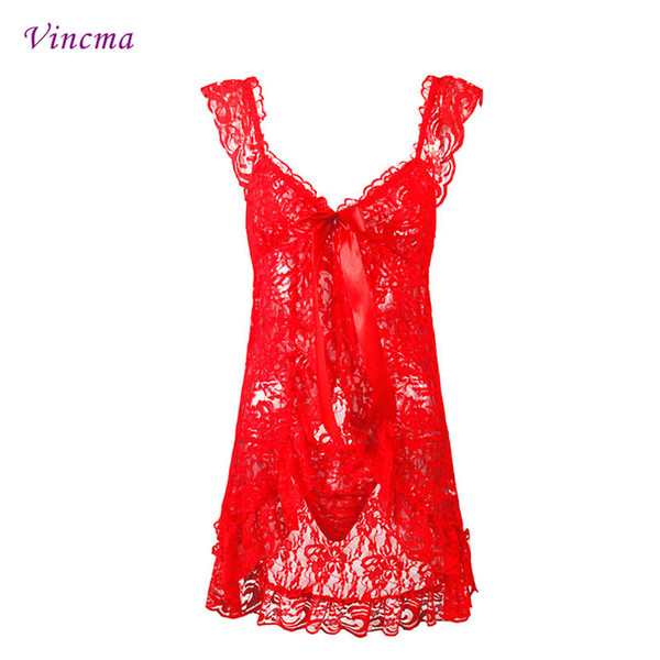 S M L 4XL 5XL 6XL Plus Size Women Embroidery Black Red Patchwork Erotic Underwear Hot Sexy Lingerie Babydolls Transparent Dress D18110701