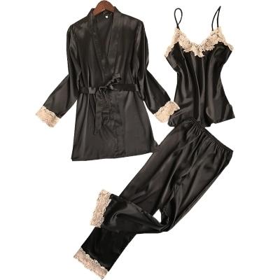 New Women Luxury Pajama Sets Fashion 3 Pcs Pajama Long Pants Set Female Pijamas Silk Home Suit Sexy Robe Set Soft Nightwear Hot Y1892710