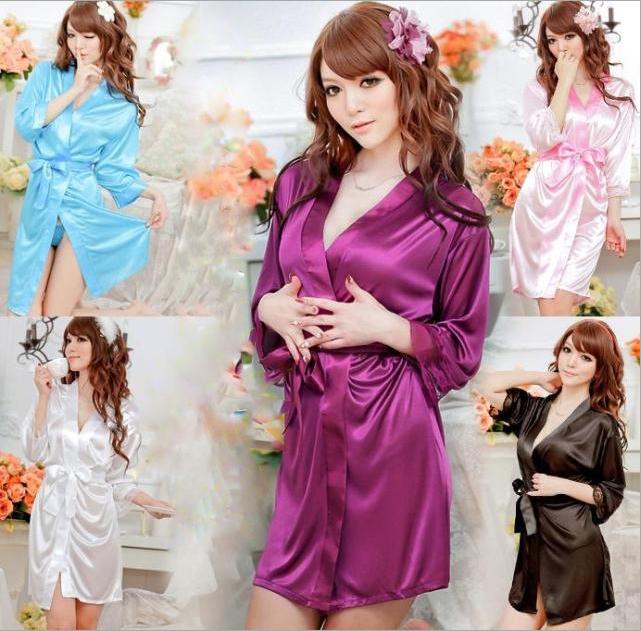 2014 new women sexy lingerie satin ice silk pajamas pajamas cheongsam dress lace thong