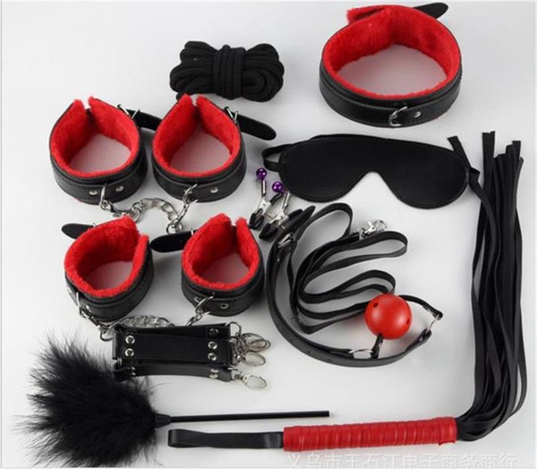 2018 Sexy Lingerie 10Pcs/set Sex Adult Tools Bondage Leather Fetish Kit Restraints Slave Sex Toys Erotic Lingerie For Women Y1892003