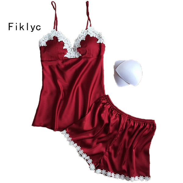 Fiklyc brand pajamas sets for women fashion lace satin pijama summer nightwear sexy lingerie pajamas pyjamas women homewear NEW Y1892710