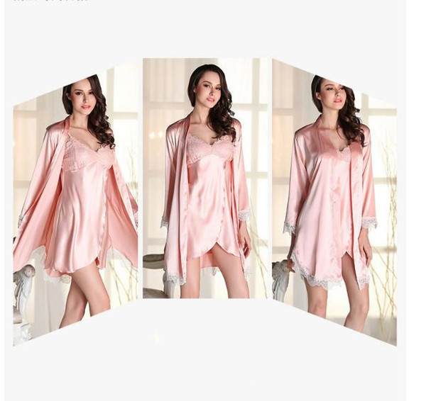 Lace Pajamas Women Sexy Long Sleeve Robe Set Simulation Silk Home Service Comfortable Breathable And Elastic