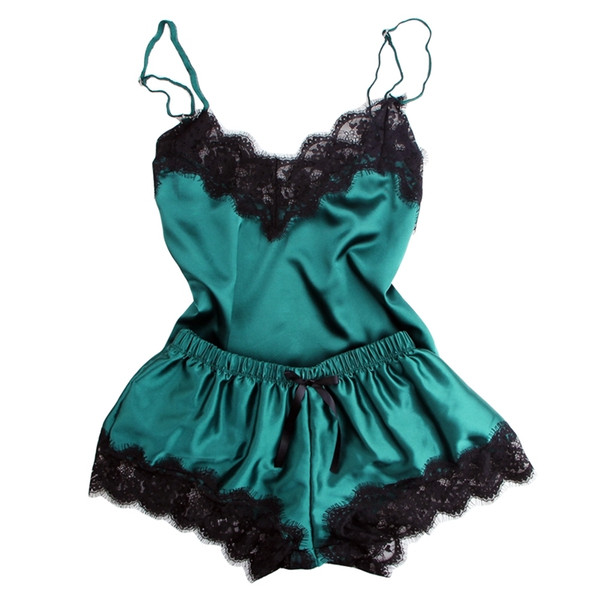 Women's Pajamas Lace Top and Shorts Pajama Sets Summer Sexy Pyjama Satin Pajamas Home Suit Female Pajama Sleepwear For Women S1015