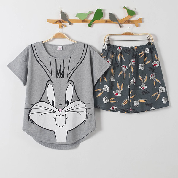 short pants + short sleeve tops pajamas sets cotton nightwear big yards M-XXL cartoon pyjamas women summer sleepwear 2pcs/set S1015