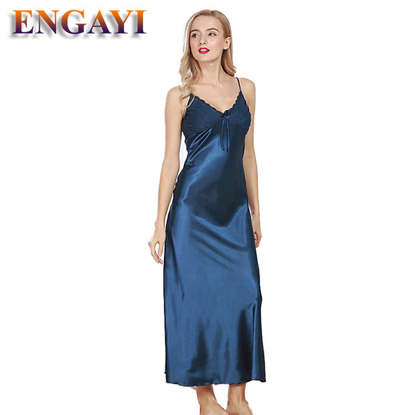 ENGAYI Brand Women Summer Night Dress Nightgown Silk Satin Nightdress Night Gown Plus Size Lace Nightwear Sexy Lingerie CQ311 S923