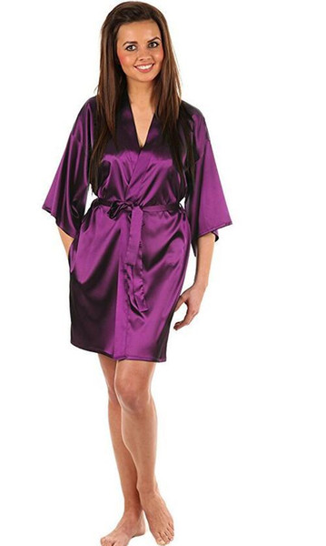 Sexy Large Size Faux Silk Satin Night Kimono Robe Short Bathrobe Perfect Wedding Bride Bridesmaid Robes Dressing Gown WY-01 S1015